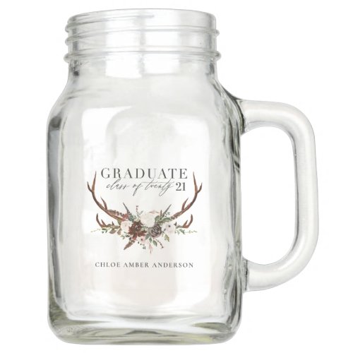 Rustic stag and floral graduate party  mason jar