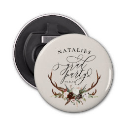 Rustic stag antlers and floral graduation party  bottle opener