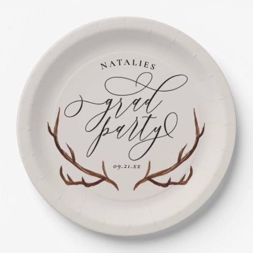 Rustic stag antlers graduation party paper plates