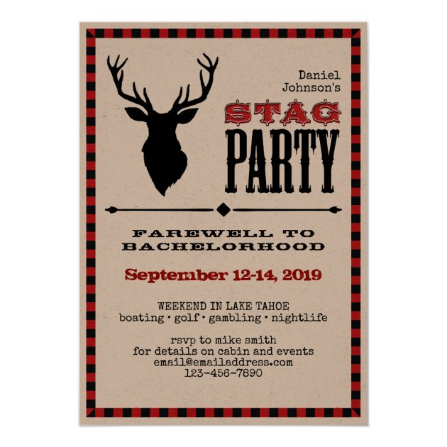 Rustic Stag Bachelor Party Invitation