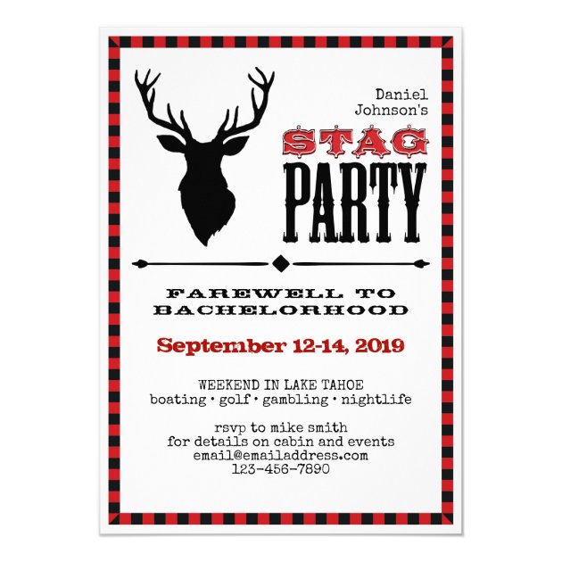 Rustic Stag Bachelor Party On White Invitation