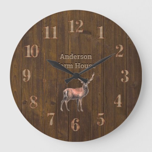 Rustic STAG Barn Country House Wood Farmhouse Large Clock