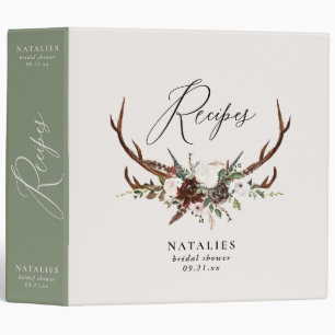 Rustic stag botanical floral bridal shower recipes 3 ring binder