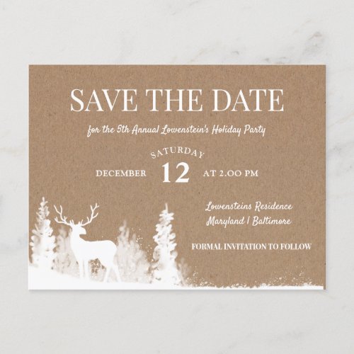 Rustic Stag Christmas Holiday Party Save The Date Announcement Postcard