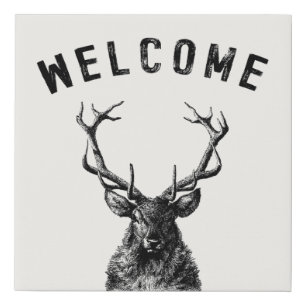 Rustic Stag Deer Elk Welcome Faux Canvas Print