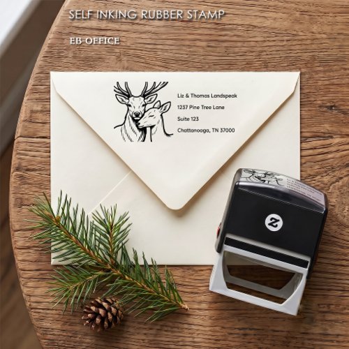 Rustic Stag & Doe Couple Woodland Return Address Self-inking Stamp