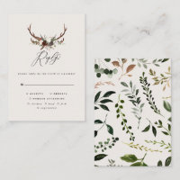 Rustic stag floral burgundy woodland RSVP wedding