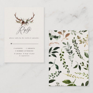 Rustic stag floral burgundy woodland RSVP wedding Note Card
