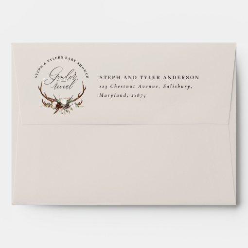 Rustic stag floral gender reveal baby shower envelope | Zazzle