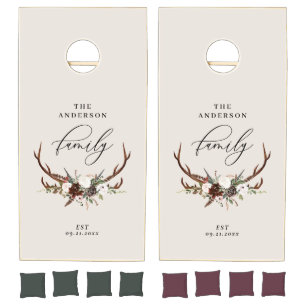 Rustic stag watercolor floral elegant family cornhole set
