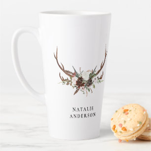 Rustic stag watercolor floral name latte mug
