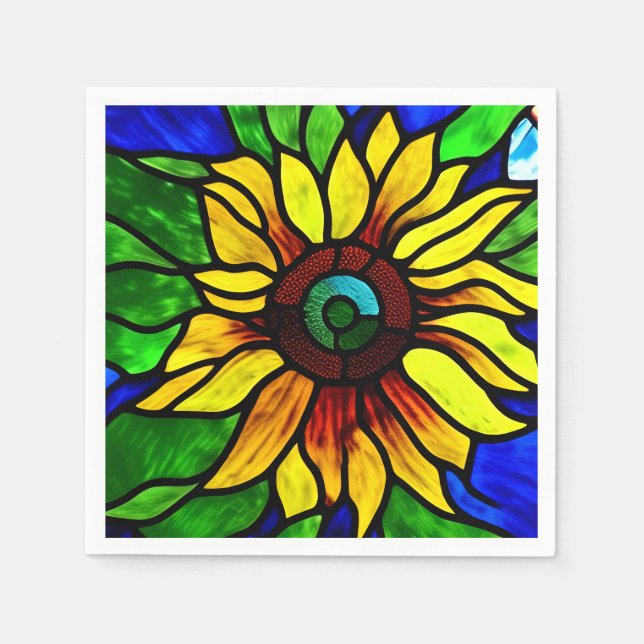 Rustic Stained Glass Look Country Sunflower Napkins (Front)