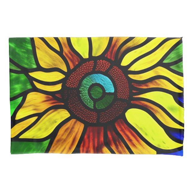 Rustic Stained Glass Look Country Sunflower Pillow Case (Front)