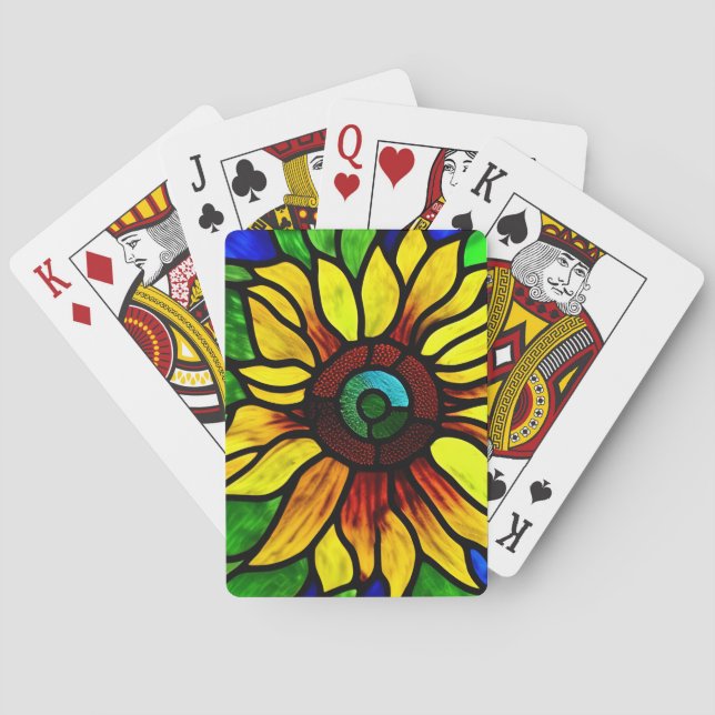 Rustic Stained Glass Look Country Sunflower Poker Cards (Back)
