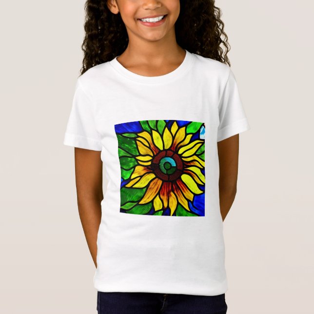 Rustic Stained Glass Look Country Sunflower T-Shirt (Front)