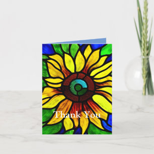 Rustic Stained Glass Look Country Sunflower Thank You Card