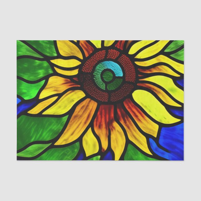 Rustic Stained Glass Look Country Sunflower Tissue Paper (Front)