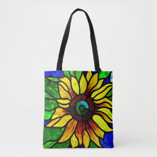 Rustic Stained Glass Look Country Sunflower Tote Bag