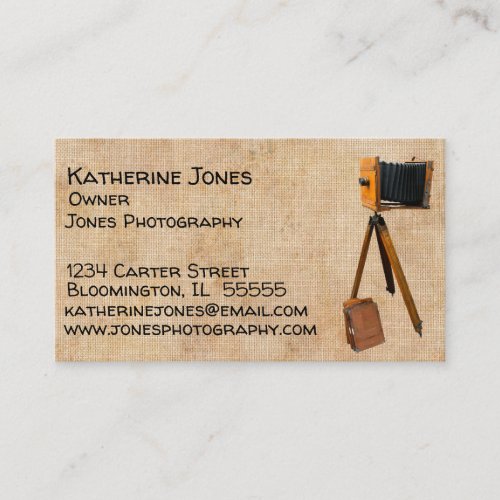 Rustic Stained Linen Antique Camera Photographer Business Card