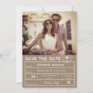 Rustic Stamp Destination Wedding Luggage Tag Photo Save The Date