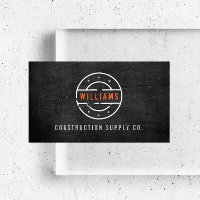 Rustic Stamped Logo on Black Wood Construction Business Card