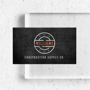 Rustic Stamped Logo on Black Wood Construction Business Card
