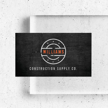 Rustic Stamped Logo On Black Wood Construction Business Card