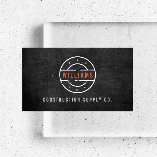 Customizable Rustic Stamped Logo on Black Wood Construction Business Card Template