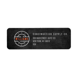 Rustic Stamped Logo on Black Wood Construction Label