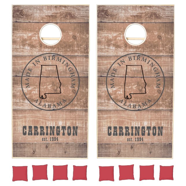 Rustic Stamped Made In Your City, Alabama Family Cornhole Set (Set)