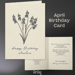Rustic Stamped Sweet Pea April Birth Flower Linen Card