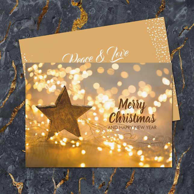Rustic Star and Christmas Lights Holiday Card (Rustic Star and Christmas Lights Flat Holiday Greeting Cards)