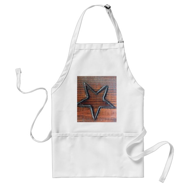 Rustic Star Burned into Wood Table Pyrography Adult Apron (Front)