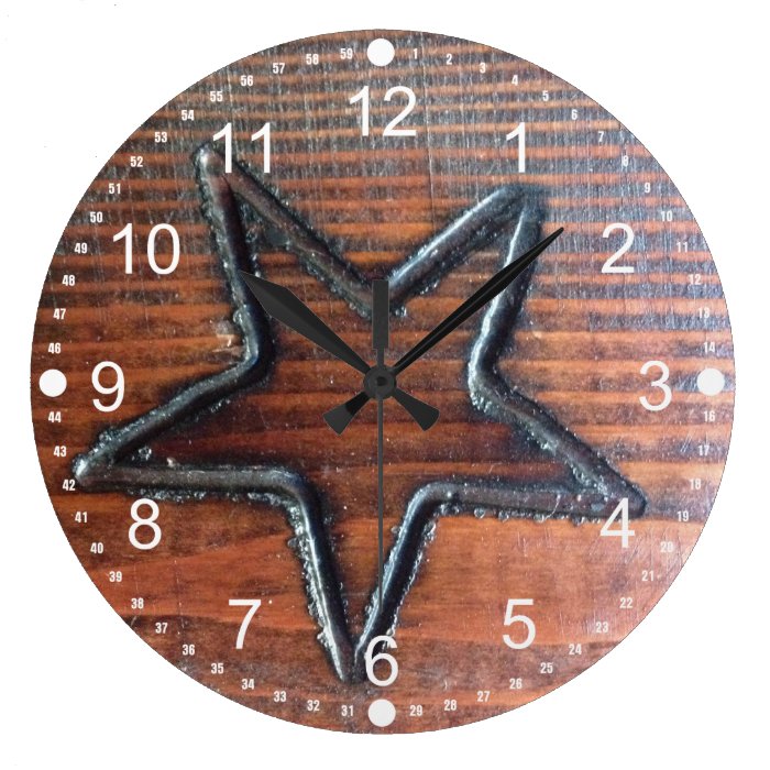 Rustic Star Burned into Wood Table Pyrography Wallclock