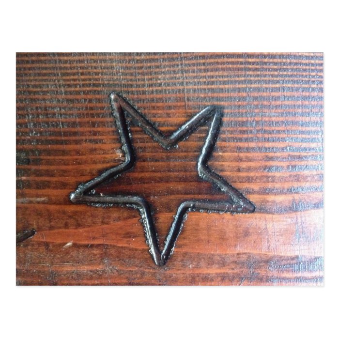 Rustic Star Burned into Wood Table Pyrography Postcard