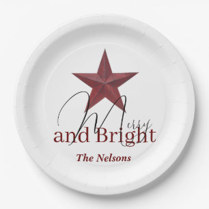 Rustic  star Merry & Bright personalized Paper Plates