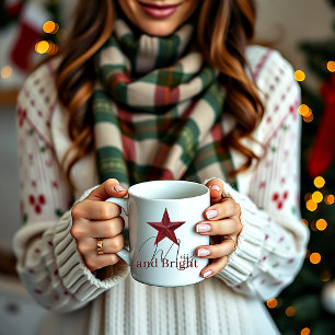 Rustic star Merry & Bright personalized Two-Tone Coffee Mug