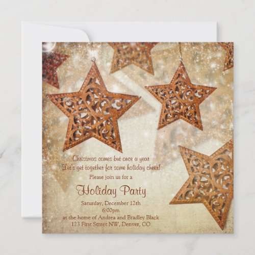 Rustic Star Tree Ornaments Christmas Party Invitation