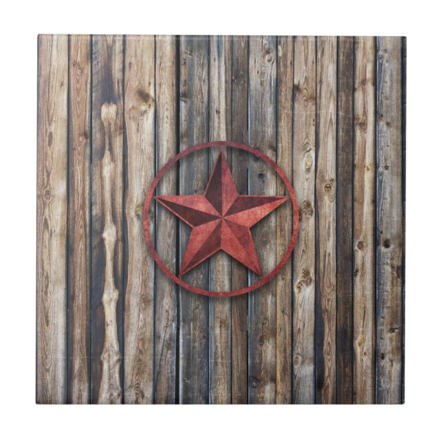 Rustic Star & Wooden Boards (Red) Ceramic Tile (Front)
