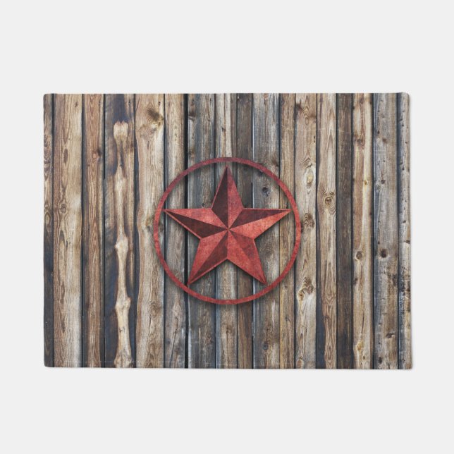 Rustic Star & Wooden Boards (Red) Doormat (Front)