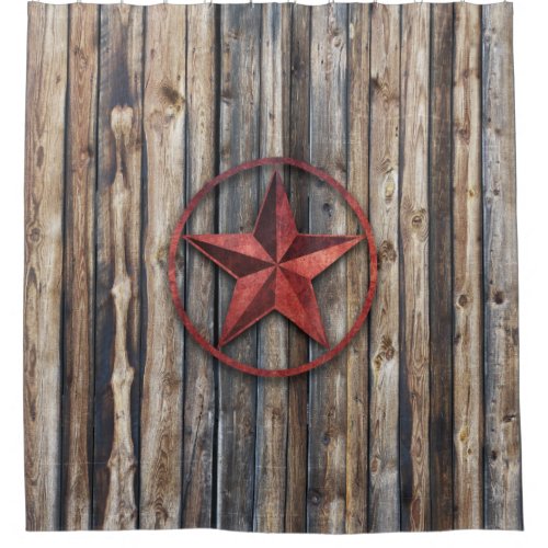 Rustic Star  Wooden Boards Red Shower Curtain