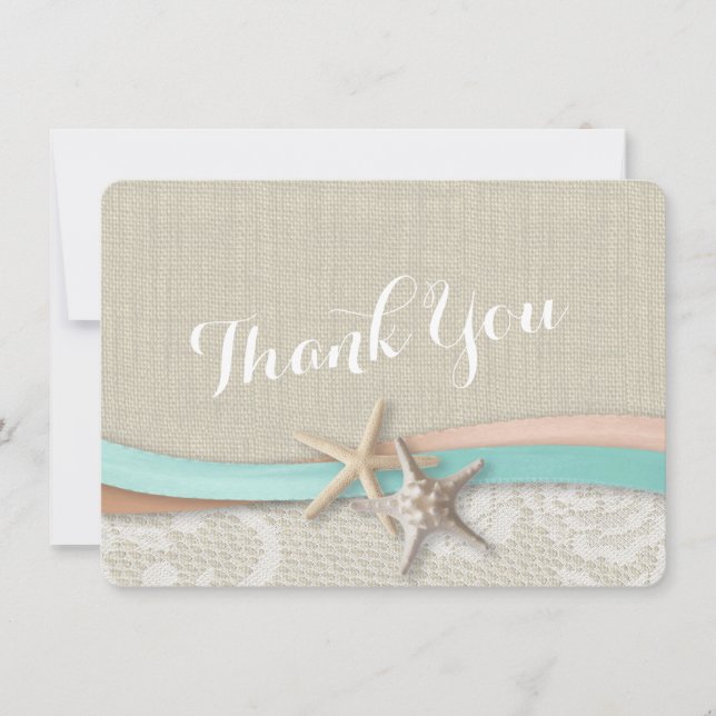 Rustic Starfish and Ribbon Flat Card Thank You (Front)