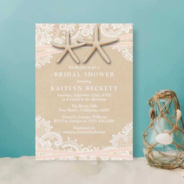 Rustic Starfish Beach Bridal Shower Invitations (Creator Uploaded)