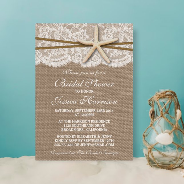 Rustic Starfish Beach Bridal Shower Invitations (Creator Uploaded)