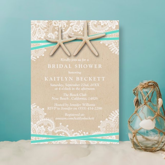 Rustic Starfish Beach Bridal Shower Invitations (Creator Uploaded)
