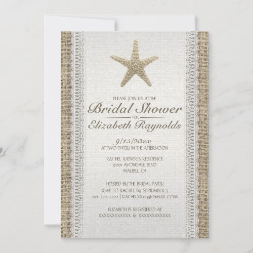 Rustic Starfish Beach Bridal Shower Invitations