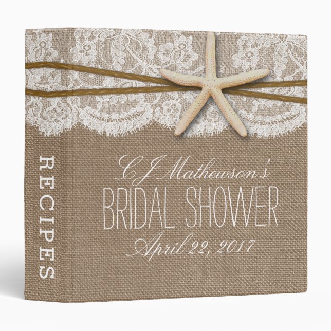 Rustic Starfish Beach Bridal Shower Recipe 3 Ring Binder (Front/Spine)