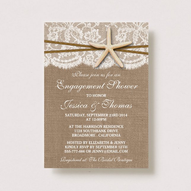 Rustic Starfish Beach Engagement Shower Or Party Invitation (Creator Uploaded)