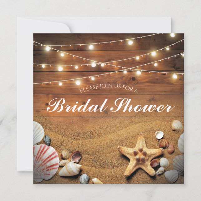 Rustic Starfish Beach Light Tropical Bridal Shower Invitation (Front)