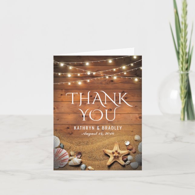 Rustic Starfish Beach Lights Thank You Card (Front)